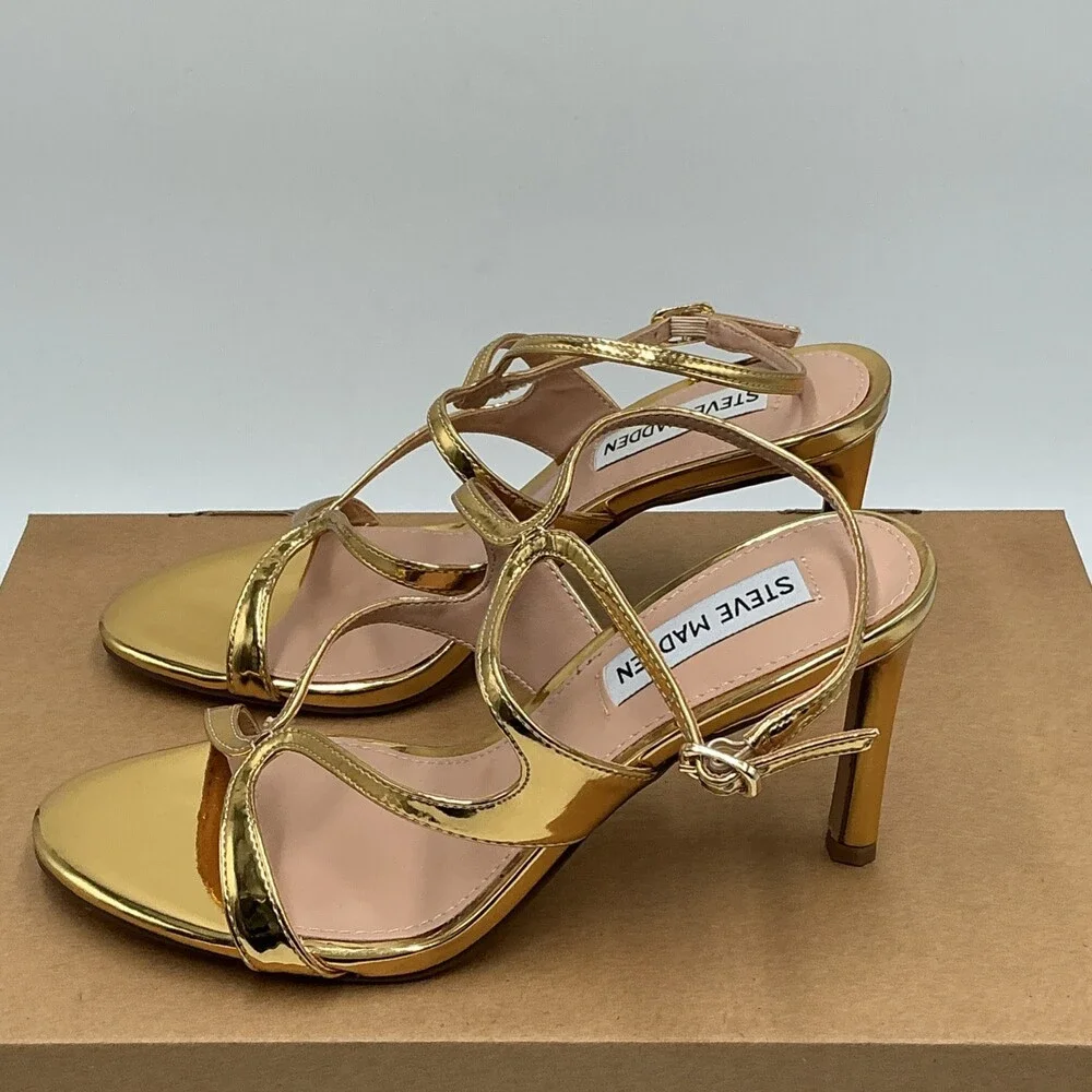 Steve Madden Gracia Sandals Women's US 6 Gold Stiletto Heel Strappy Eby4480